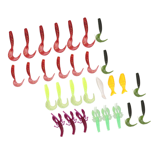 30 st Paddle Tail Swimbaits Lures Mjuka PVC Jiggar Huvuden Curly Grub Lures Fiskebete Kit för Färskvatten och Saltvatten