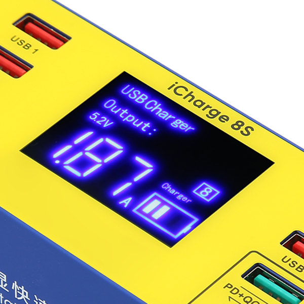 8 Port Ladestation 40W Hurtigopladning Multi Port USB Hub Oplader med LCD Digital Display 100‑240V EU-stik