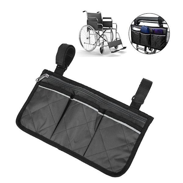 Multifunktionel kørestolsscooter armlæn sidetaske walker hængende pung opbevaringsarrangør sort