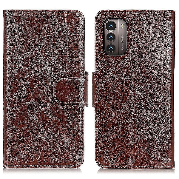 Nappa-pintainen TPU+halkonahkainen lompakkokotelo Nokia G11/G21 - Magneettilukko, jalustatoiminto, punainen
