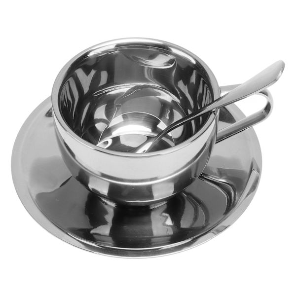 180 ml isolerad kaffekopp set 304 rostfritt stål dubbelväggiga muggar tekopp med fat sked