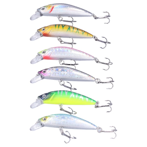 6 stk. fiskeblink Hard Bait Minnow Crank Bait med dobbeltkrog Bass Crankbait Wobblers