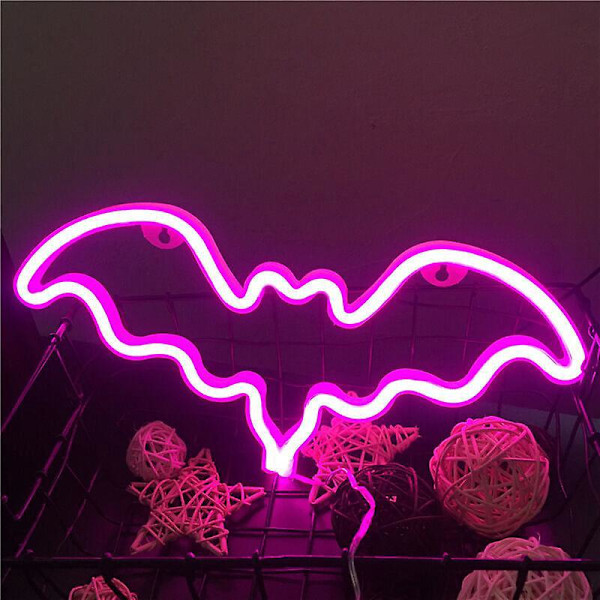 Neonljus, LED-fladdermusformad skyltdekorationslampa, väggdekoration för jul, födelsedagsfest, barnrum, vardagsrum, bröllopsfestdekor (rosa färg)