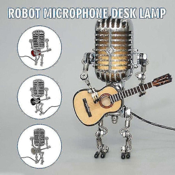 USB retro mikrofon robotlampe som holder gitar, lys retro hjemmedekorasjon