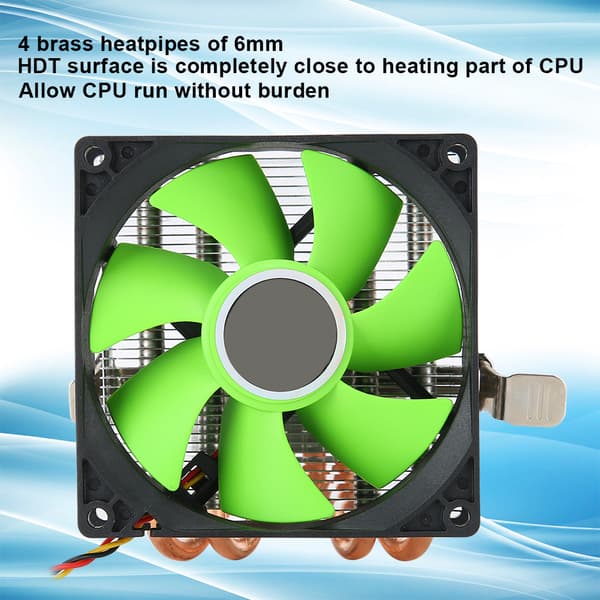 CPU Køler Radiator Down-Shot 4 Messing Heatpipe Generel Computer Blæser (3pin uden lys) (Grøn)