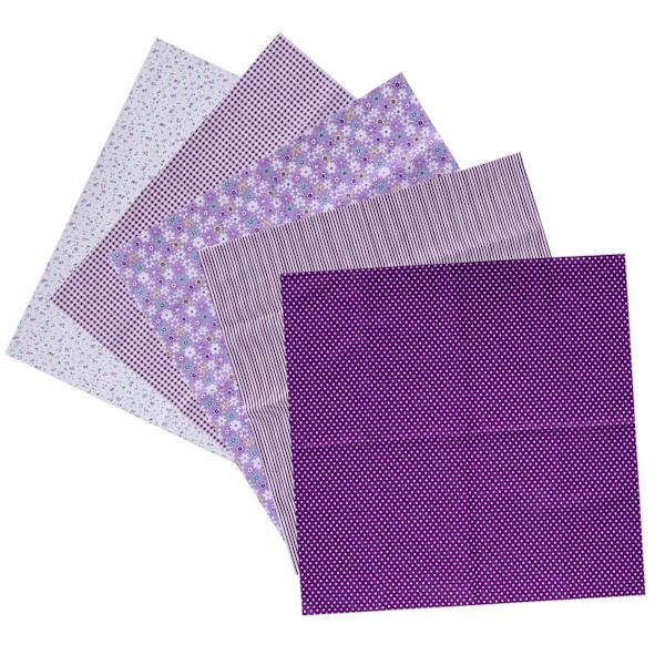 2 sett bomullsstoff vanlig vev trykk stoff DIY sying quilting patchwork 5 farger 50x50cm (lilla)