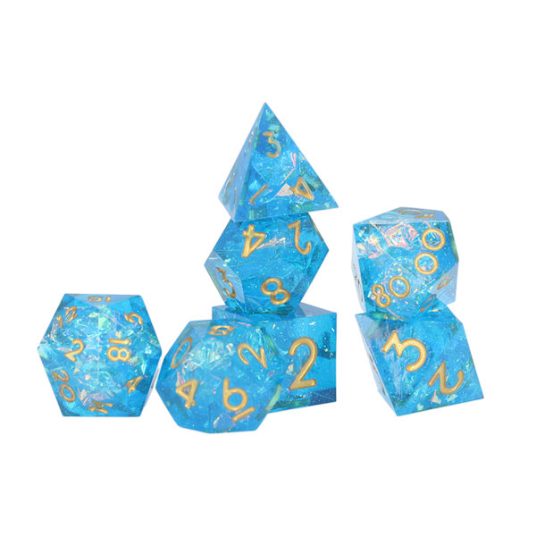 7-delt sett med polyhedral harpiks terninger RPG-spill terninger med skarpe kanter for brettspill matematikkundervisning