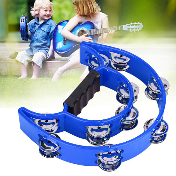 Blue Double Row Jingles Handbell Tambourine Percussion Instrument Blue