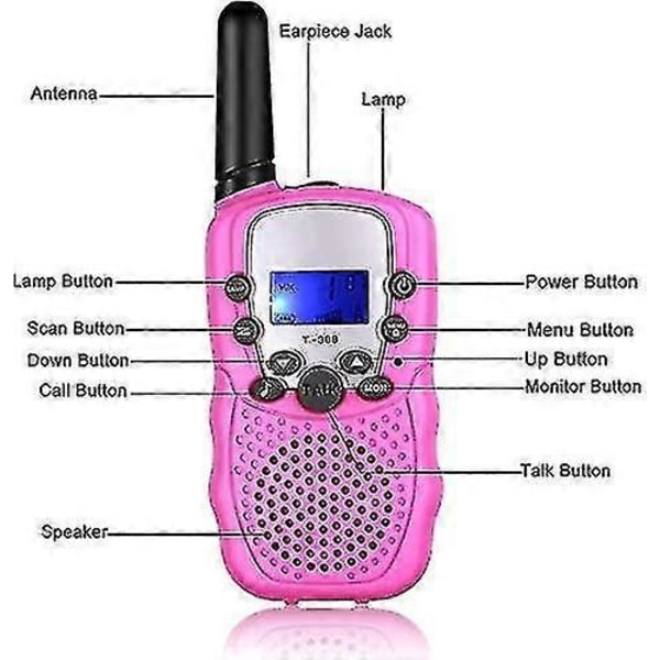 2 X Walkie Talkie Barn, 2-vägsradio med 8 kanaler LCD-skärm Vox Ficklampa 10 Signaler Låskanaler Present Kanal Walky Leksak (batteri