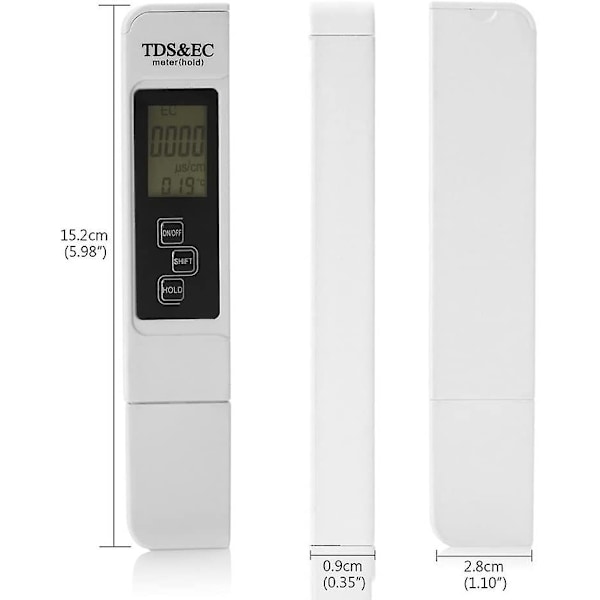 3-i-1 Multifunktionell TDS-mätare: Digital TDS-mätare, EC och temperaturmätare med stor LCD-skärm för dricksvatten och hydroponik