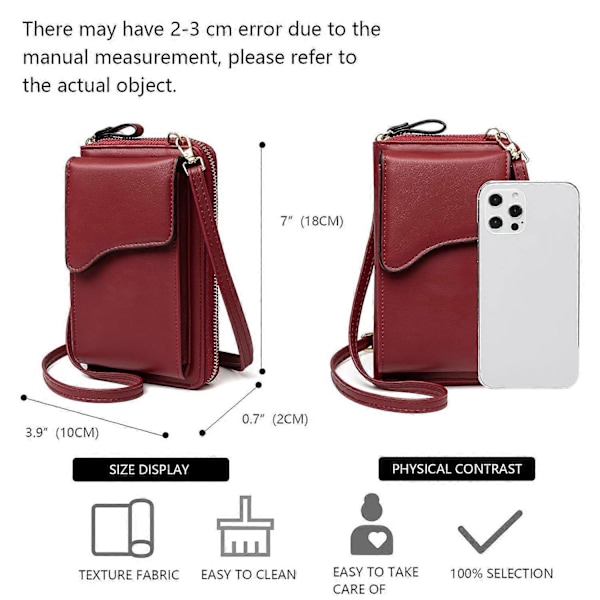 2025 Sopiva pieni nahkainen olkalaukku, crossbody-laukku, matkapuhelinlompakko naisille, kevyt crossbody-laukku, punainen