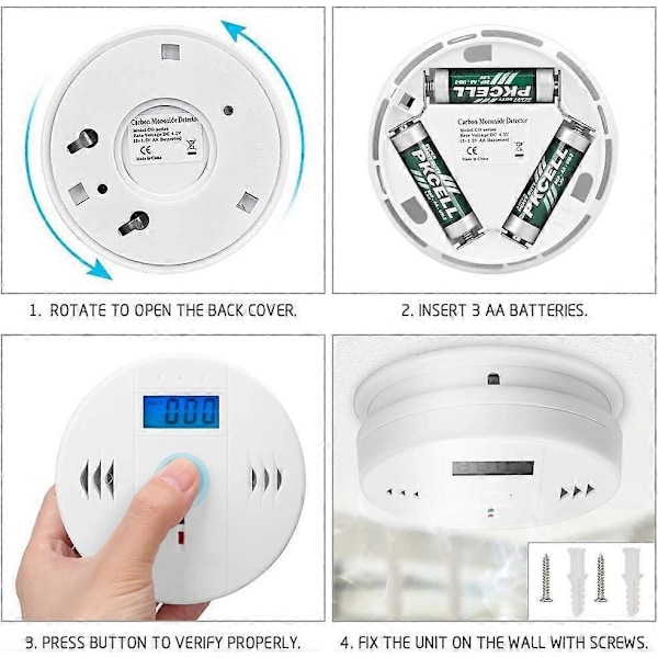 Kolmonoxid Detektor CO Alarm, HECOPRO Digital Display Kolmonoxidlarm, Utrustning för Effektdetektering