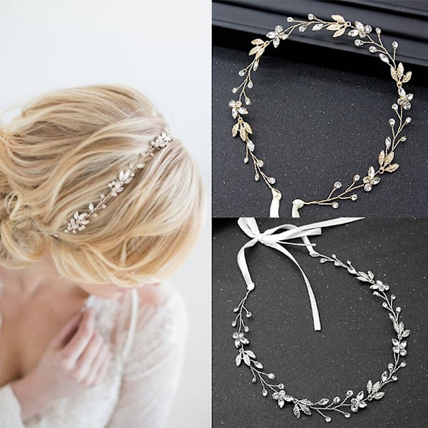 Silver Crystal Pearl Brudgum Huvudband Tiara Håraccessoarer för Bröllop Bal Födelsedagsfest 2 st