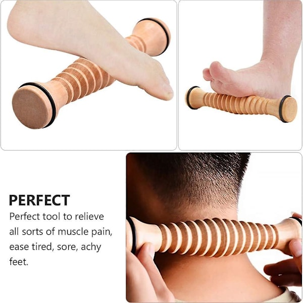 2 Stycken Träfotrulle Fotmassageapparat Triggerpunktslindring Akupressur Reflexologi Verktyg för Plantar Fasciit Stresslindring