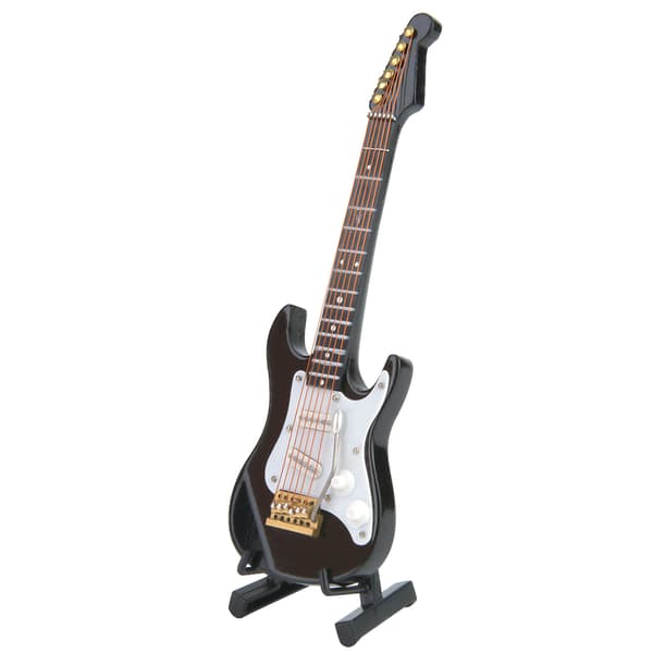 Delikat 14 cm Mini Elektrisk Gitarr Modell Ornament Samling med Ställ (Svart)