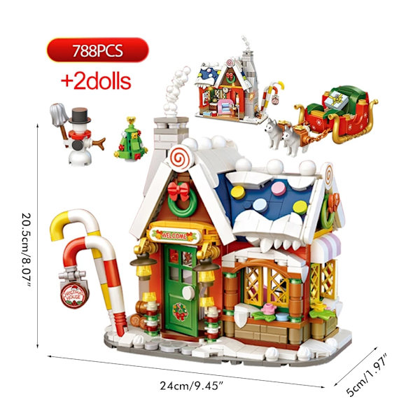 Julhus Trä Santa Claus Snögubbe Mini Byggsten Barnens Pedagogiska Leksaker Julgåva för Barn