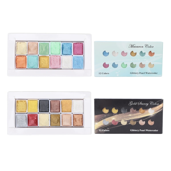 24 st Metallic Macaron Solid Pearlescent Akvarellfärg Set för Målning Nagelkonst