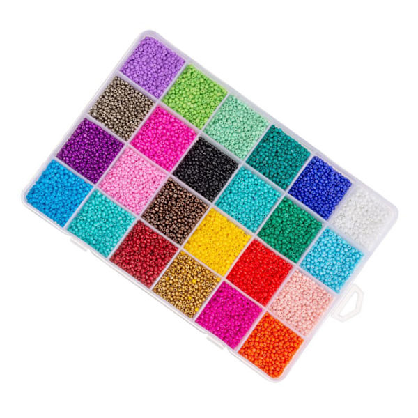 24 rutnät 1000 st glaspärlor set med elastisk tråd sax polerad DIY handcraft pärlor kit för smycken