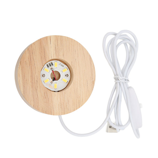 LED-ljusbas USB-gränssnitt Ekträmaterial Rund 2cm/0,8in Tjocklek Lysande Dekorativ Displaylampa för Hem 5V Varm Ljusbas