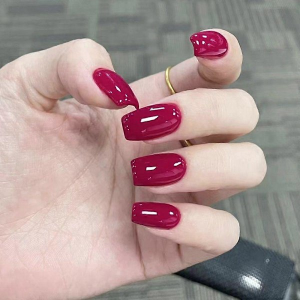 24 stk. lyserøde ensfarvede halvglans runde falske negle kunstige fingernegle genanvendelig manicure