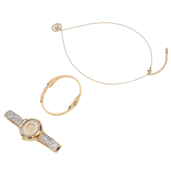 Naisten watch Tyylikäs vedenpitävä kultainen watch, set ja kaulakoru set hääjuhliin syntymäpäiville