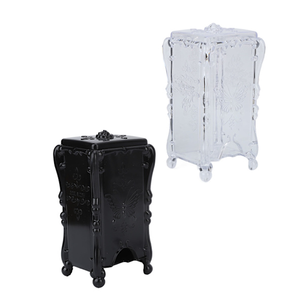 2 STK Bomuldspude Opbevaringsboks 3D Butterfly Rose Mønster ABS Transparent Sort Make Up Pad Holder med låg