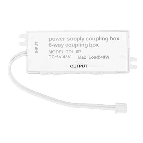 6-vägs kopplingsbox XH2.5-port 48W 5-48V Plug and Play-strömförsörjningsfördelningslåda för LED-ljus