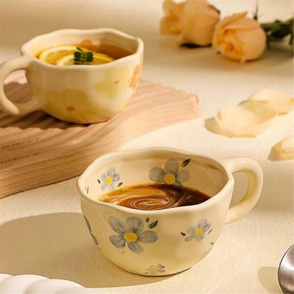 Elegant Blommig Keramikmugg Kaffekopp med Blomsterdekorationer, 250ml, B