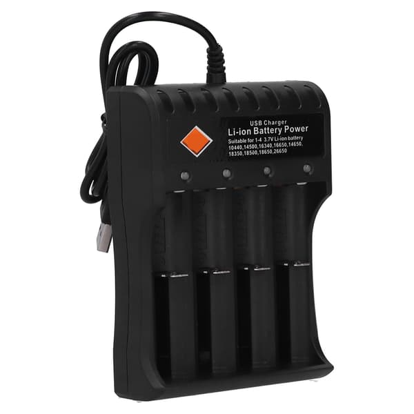 Batterioplader DC4.2V med 4 genopladelige pladser og USB-kabel, passer til 3.7V Li-ion