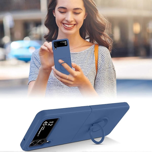 Skal för Samsung Galaxy Z Flip4 5G Flytande Gummi med 360 Ringstativ Samsung Galaxy Z Flip 4 Skal Silikon Stötsäkert Skydd Samsung Z Flip4 - Safir