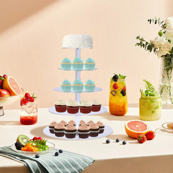 Cupcake-ställ med flera runda nivåer, transparent akryl, hög stabilitet, cupcake-torn för visning, servering, fest, 5 nivåer