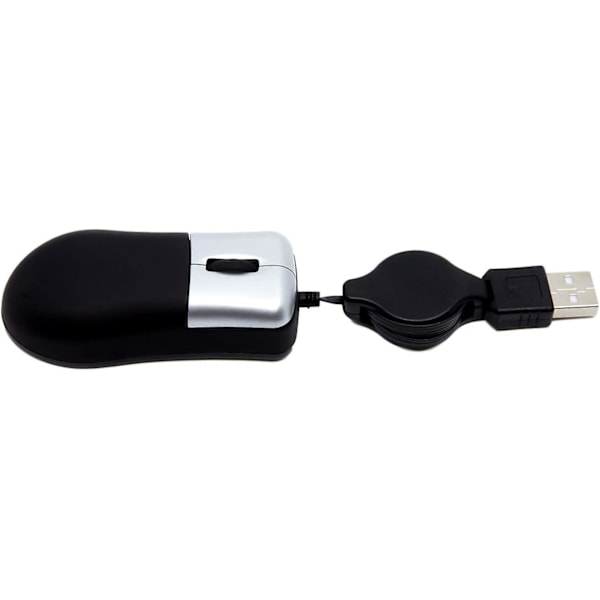 Mini Retraherbar Optisk Reisemus - 3 USB-knapper for PC - Svart