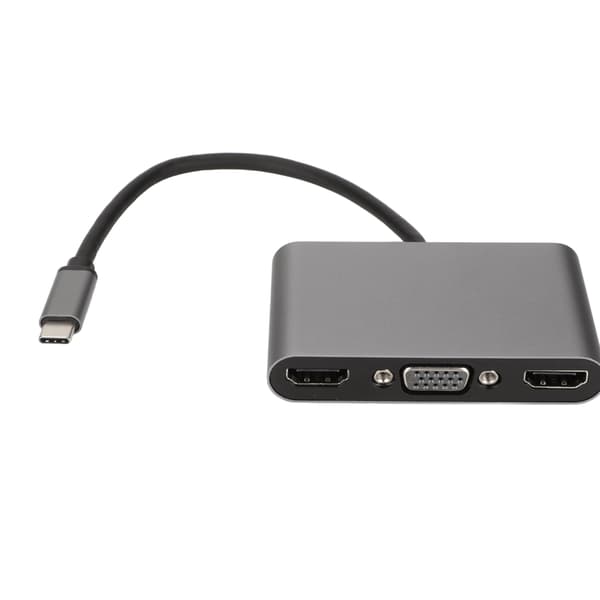 5-i-1 USB C-hub 4K stöder 3 bildskärmar 100W snabbladdning Typ C till dubbel High Definition Multimedia Interface VGA PD-hubb
