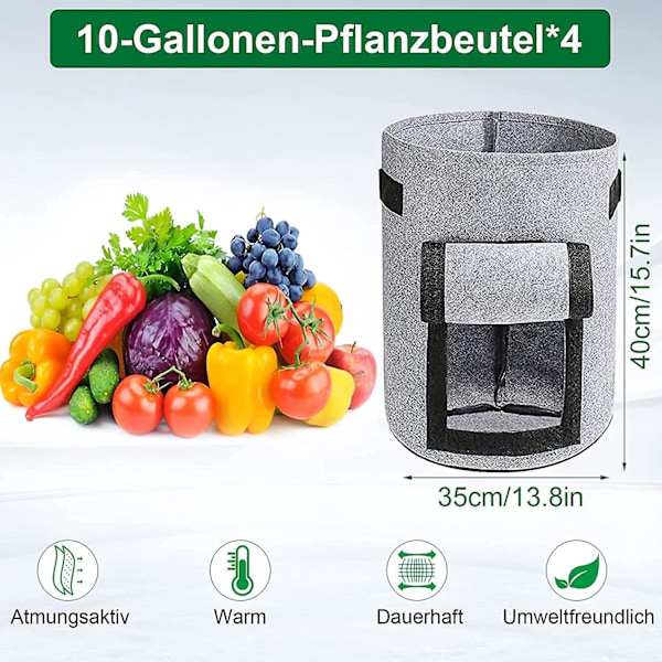 10 gallon kartoffelplantningspose, plantepose til blomsterpotter med robuste håndtag og visualiseret klap, tykke non-woven potter