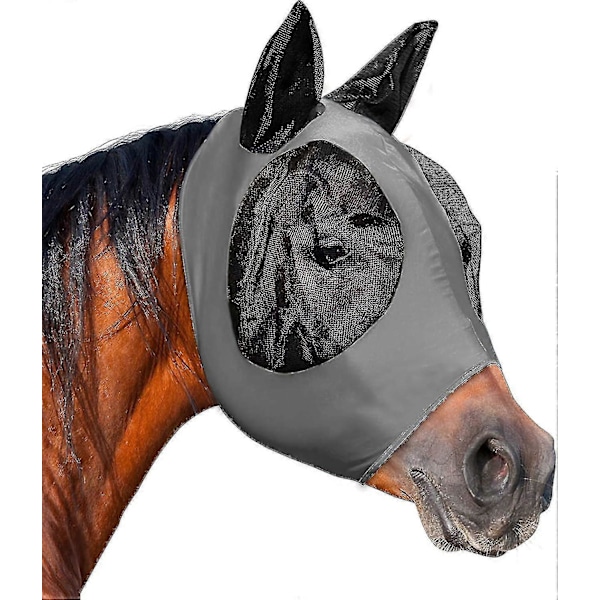 Heste Flue Maske, Flue Masker For Hester Med Ører, Glatt Elastisk Lycra Flue Maske, Unngå Heste Flue Og Uv Beskyttelse(grå, Full (stor)) -DGJR