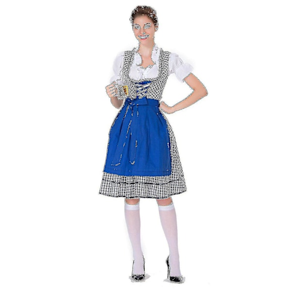 Kuuma naisten Oktoberfest-asu - Saksalaisen Dirndl-mekon baijerilaiseen karnevaaliin (Hinnan alennus!) L sininen