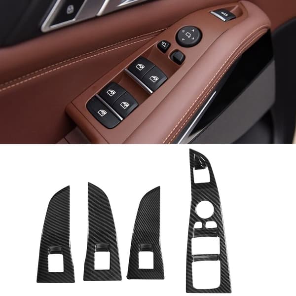 4 stk. ABS Vindusheisbryter Ramme Deksel Trim Dekor Passer for X5 X7 2019 (Karbonfiber)