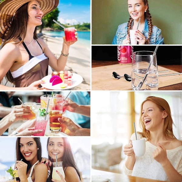 Cocktail Ske Sæt, 6 Dele, Genanvendelige Sugerør, Poleret Rustfrit Stål, Tåler Opvaskemaskine