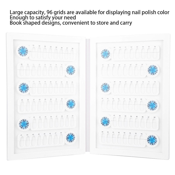 96 Gitter Akryl Neglelak Farve Kort Bog Magnet Falske Negle Farve Display Board Hvid