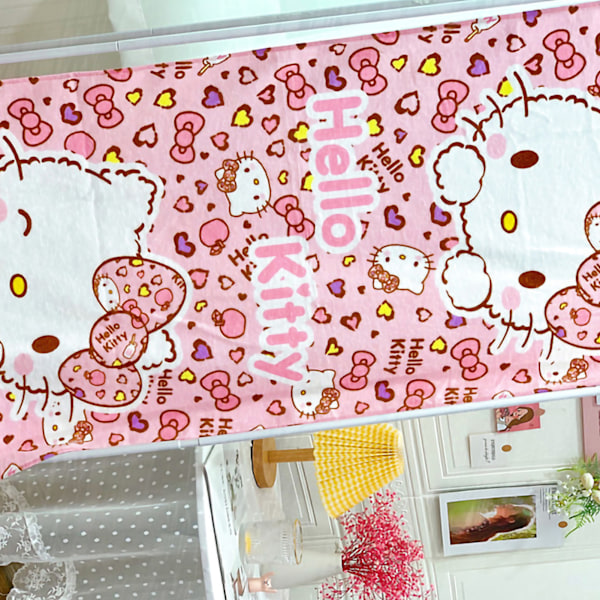 Barn Cartoon Badhandduk Söta Cartoon Karaktär Tryck Mjuk Färgfast Bomull Strandhandduk för Småbarn Rosa Leopard Tryck Katt 47.2 X 23.6in