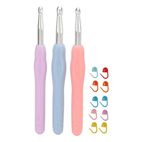 3PCS hæklesæt i flere farver Ergonomisk design Blødt håndtag Hæklekrog med markørspænde til begyndere