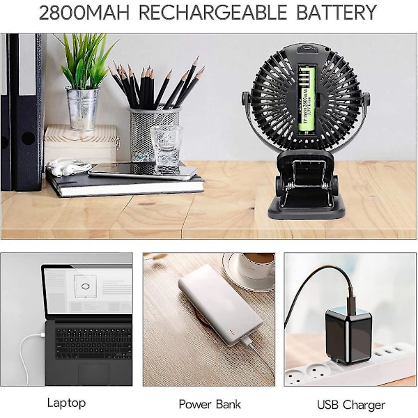 Kannettava Mini Pöytätuuletin, 3-nopeuksinen USB Henkilökohtainen Tuuletin 360° Käännöllä, USB-kaapeli ja Akku Kotiin, Toimistoon