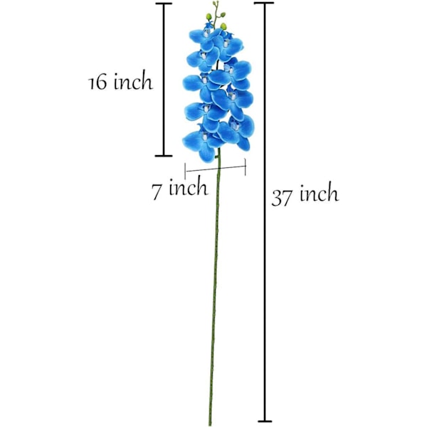Kunstig orkidé stilk SÆT 3 pu ægte touch orkidé Stor blomst pseudo sommerfugl orkidé Familie Bryllupsdekoration (3 stk, Blå)