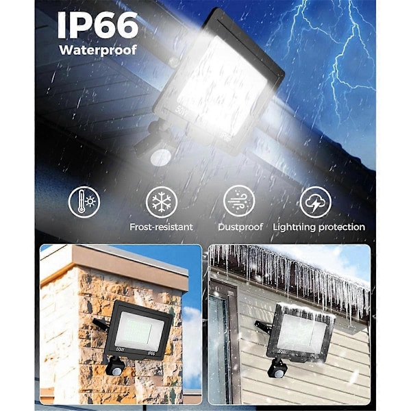 2 st Utomhussäkerhetslampor 50W Super Stark PIR LED-lampa