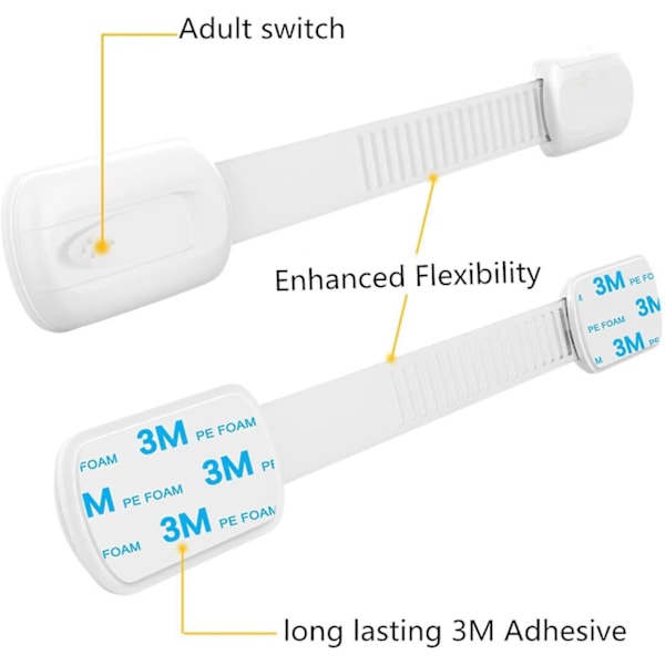 Barnelås for skap og skuffer (10 stk), selvklebende baby skuffelås for dørskap, kjøleskap og skuffer med sterk lim uten