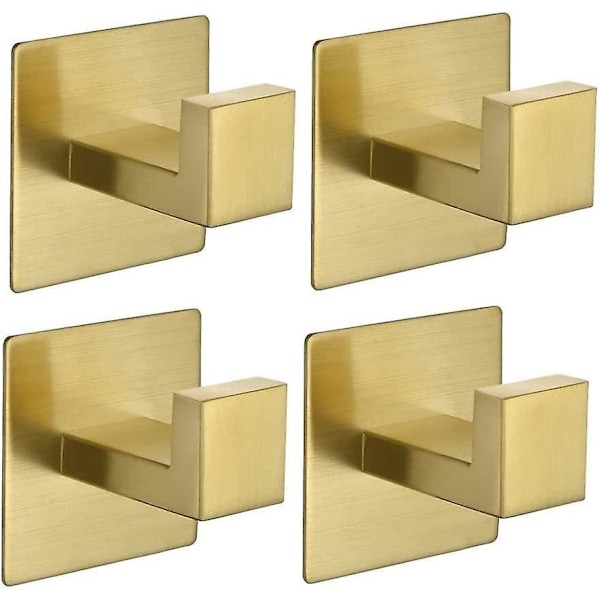 Självhäftande Handdukskrok, Borstad Guld Badrockskrok 4-pack Ingen Borrning Rostfritt Stål Klädhängare