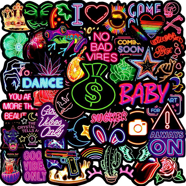 50 STK Neon Stickers Vandtætte Vandflaske Kolbe Laptop Skateboard Trolley Hjelm