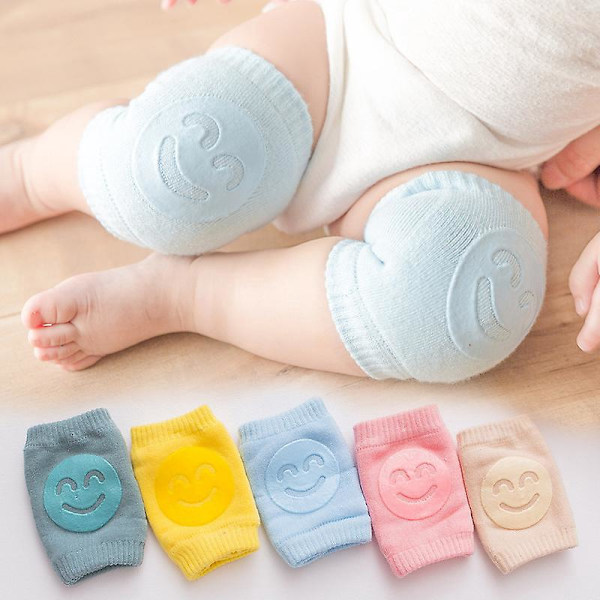 Smiley Style Baby Knäskydd 5 Par Halksäkra Elastiska Bomullsstrumpor för Småbarn som Kryper