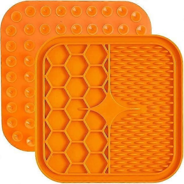 Generisk Långsamätande Slickmatta för Hundar, Hundslick med 15cm Fyrkant 48 Sugkoppar, orange