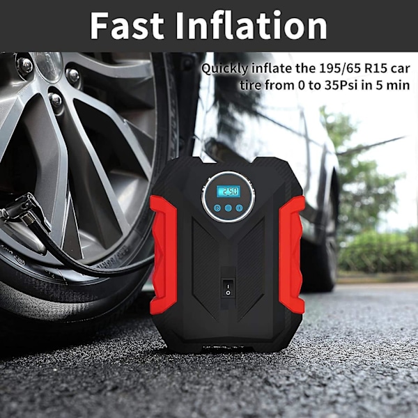 12V Digitaalinen Rengaspaineen Täyttölaite LED-Valolla ja Automaattisella Sammutuksella - Ilmakompressori Autoille, Polkupyörille ja Urheilupalloille